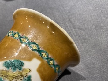A Chinese famille verte capucin brown-ground four-piece garniture, 19th C.